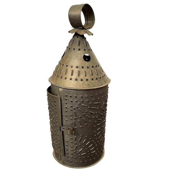 Antique Punched Tin Candle Lantern Primitive Colonial Rustic Paul Revere READ - Picture 3 of 16
